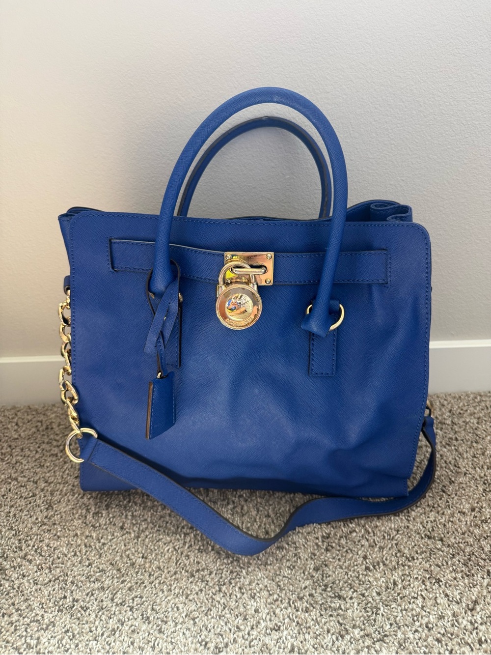 Michael Kors Royal Blue Leather Satchel with Gold-Tone Lock